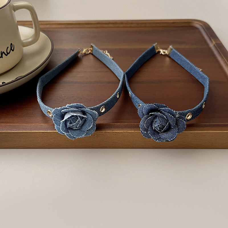 Women's Blue Flower Denim Niche Sweet Cool Clavicle Necklaces