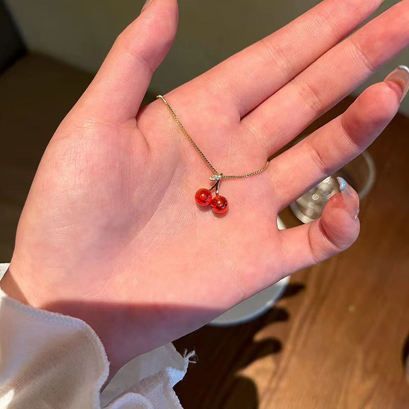 Women's Red Cherry Garnet For Niche Design Summer Clavicle Necklace