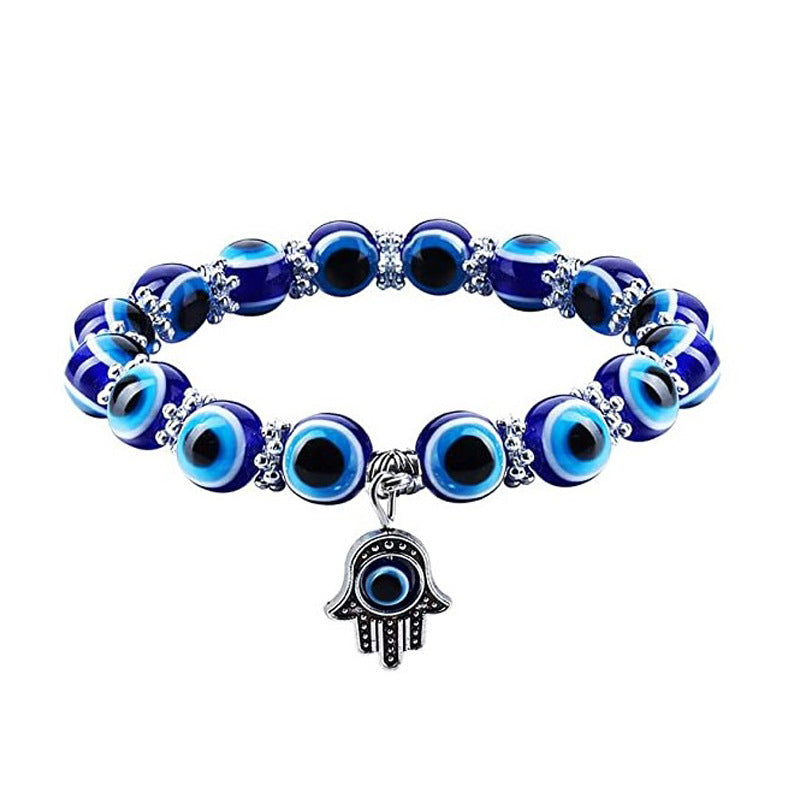 Blue Devil's Eye Resin Colored Glaze Ball Fatima Bracelet