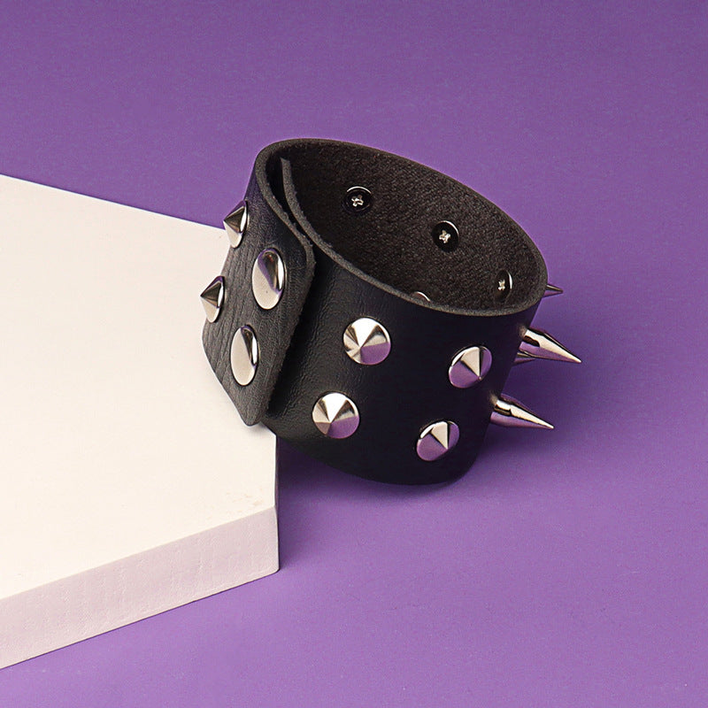 Punk Exaggerated Tapered Spike Rivet Leather Bracelets