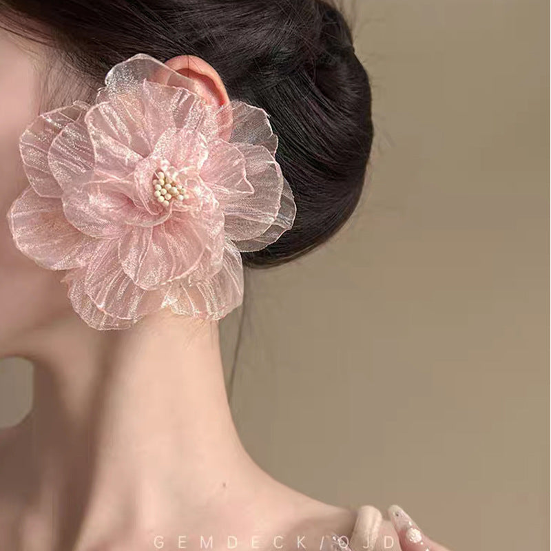 Super Fairy Tulle Crystal Flowers Simple Fresh Design Earrings
