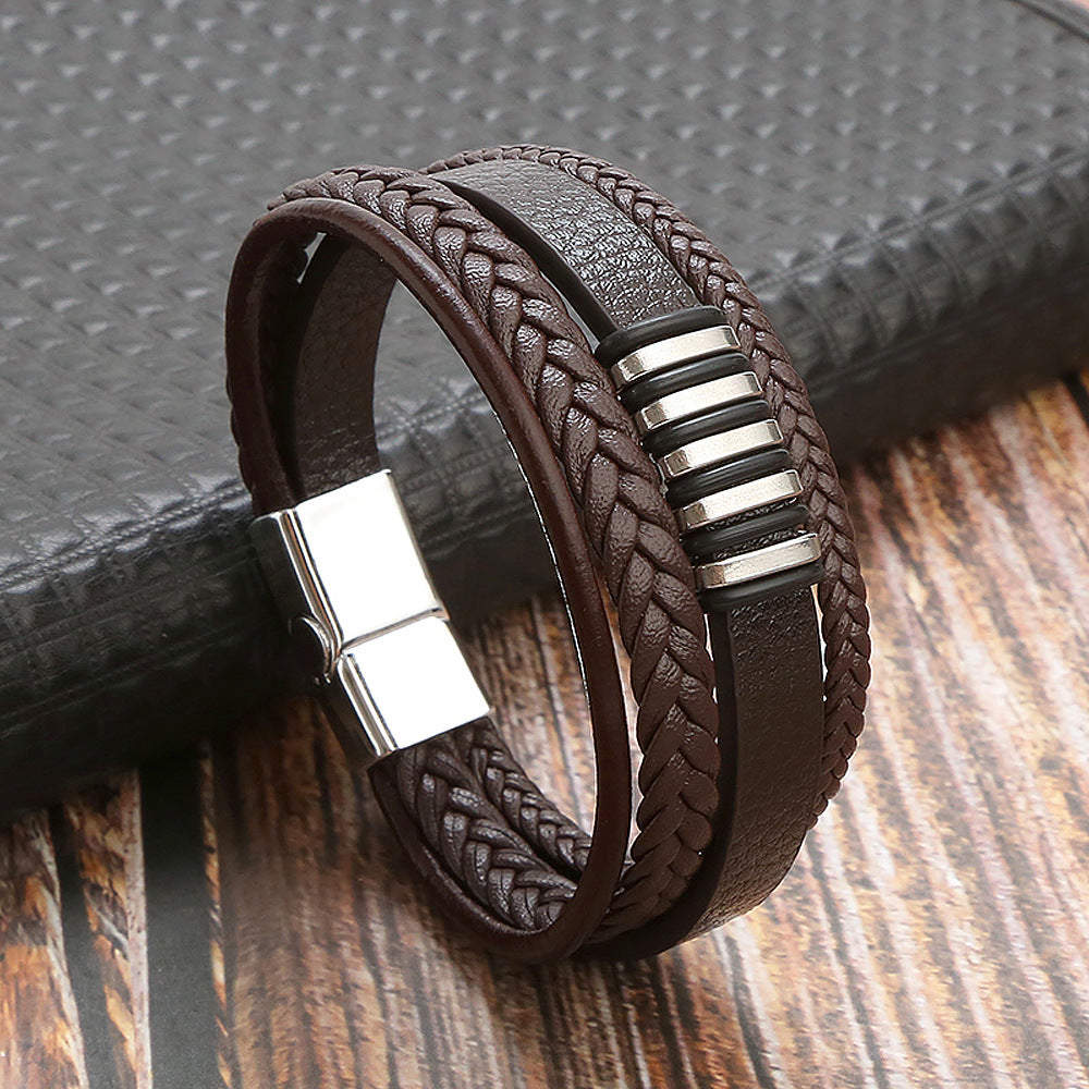 Women's & Men's & Leather Titanium Steel Woven Bracelets