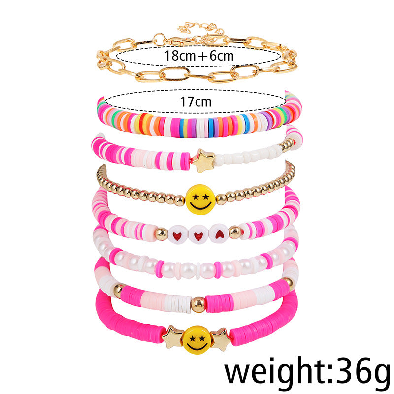 Bracelets de costume pour femmes en argile polymère à filament Love Smiley Face