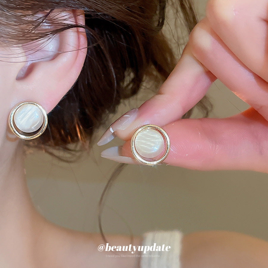 Opal Round French Elegant Light Luxury Stud Earrings