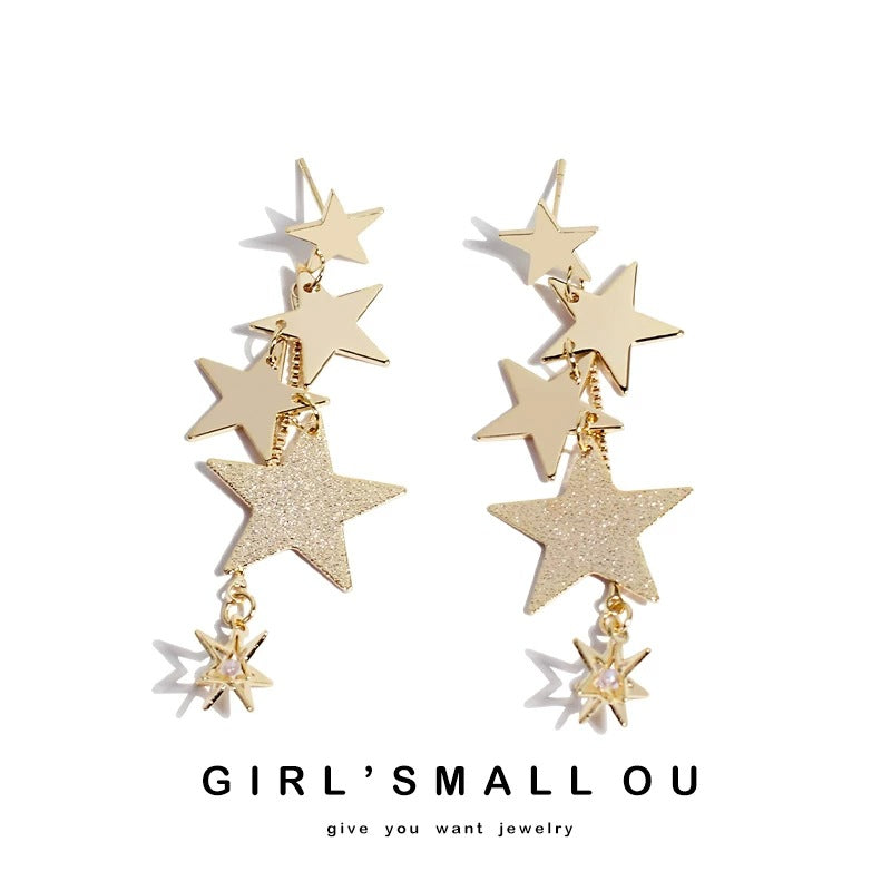 High-grade Metal Star Tassel Sier Eardrops Female Earrings