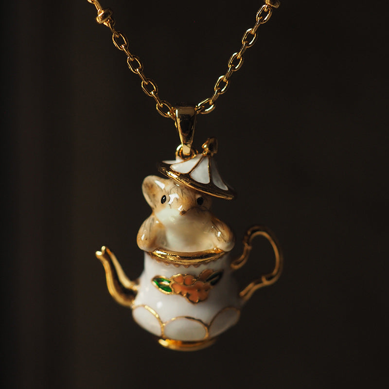 Women's Cute Cartoon Tea Cup Chipmunk Handmade Epoxy Zodiac Necklaces