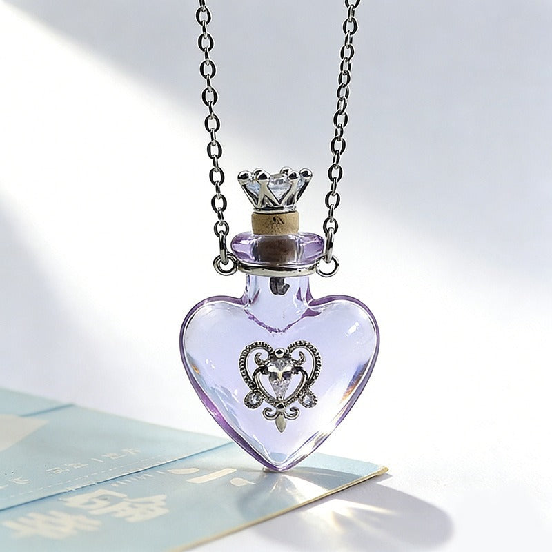 Transparent Heart-shaped Colored Glaze Perfume Essential Necklaces