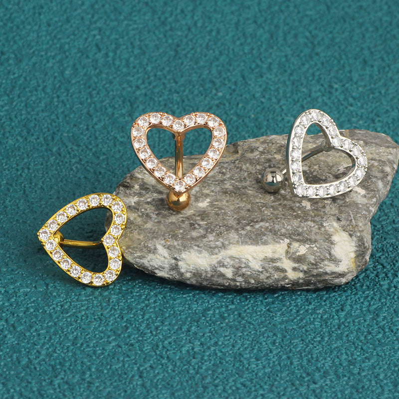 Fashion Belly Navel Buckle Heart-shaped Copper Inlaid Stone Rose Gold Rings