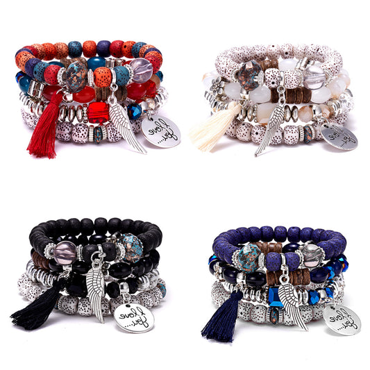 Ethnic Style Contrast Color Beaded Tassel Wings Bracelets