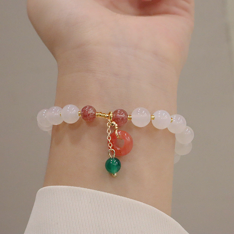 Knock Gentle Natural Agate Peach Pendant Sterling Bracelets