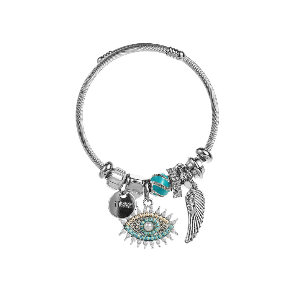 Accessoires pour les yeux ailes d'ange, bracelets en acier inoxydable