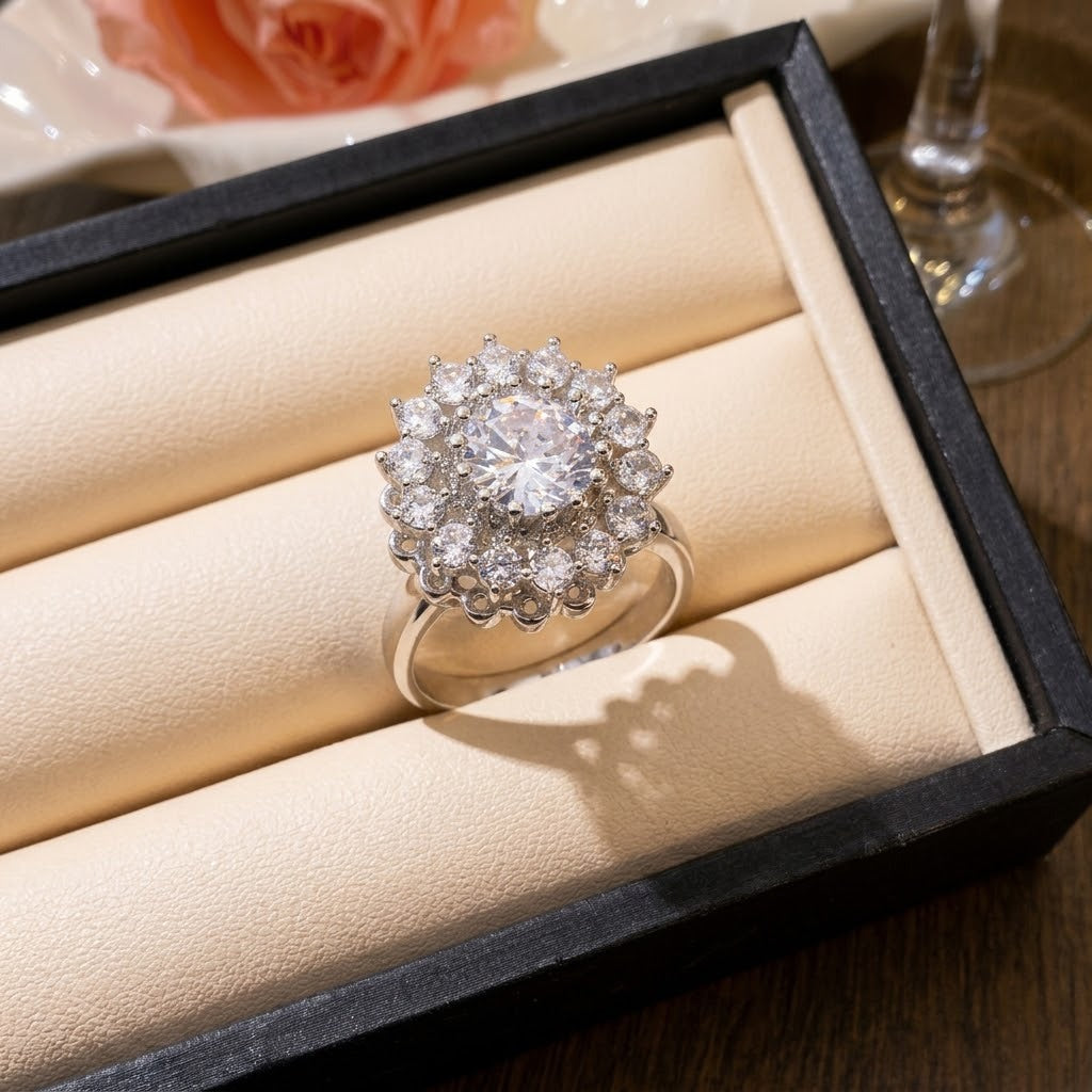Rotating Degree Rotation Heart-shaped Zircon Clavicle Rings
