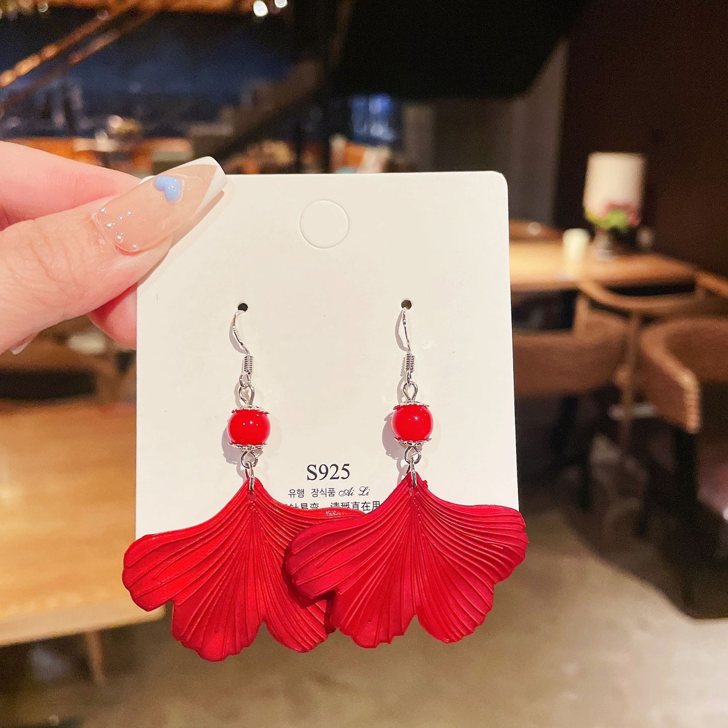 Festive Red Sense Female Fashion Temperament Bright Korean Exaggeration Earrings
