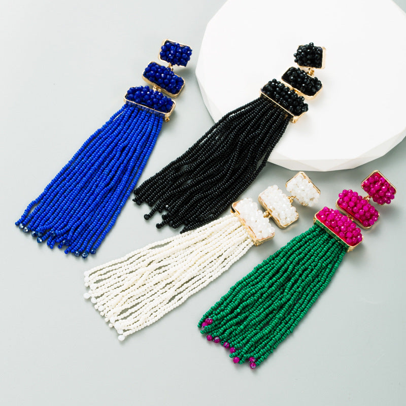 Women's Exaggerated Trendy Bohemian Style Bead Long Earrings