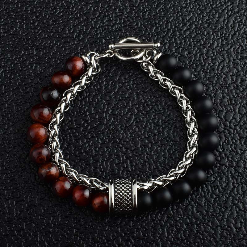 Herren-Armbänder aus Edelstahl mit Korbkette und mattiertem Stein