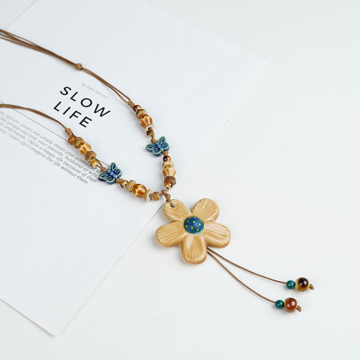 Peace Fu National Fashion Vintage Ceramic Female Longevity Necklaces