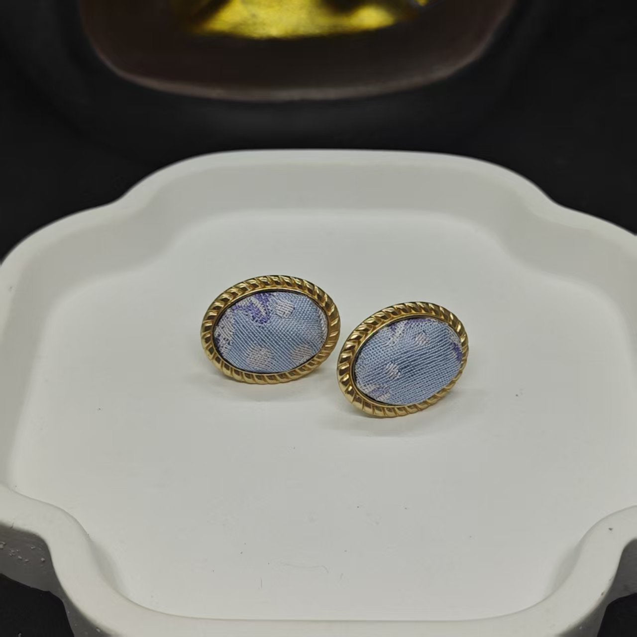 Finished Bean-shaped Female Chinese Style Han Clothing Cheongsam Antique Stud Earrings
