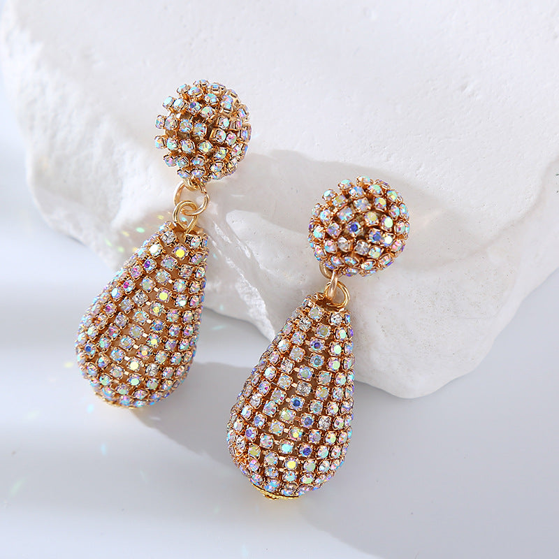 Fashion Style Colorful Crystals Super Flash Drop-shaped Earrings