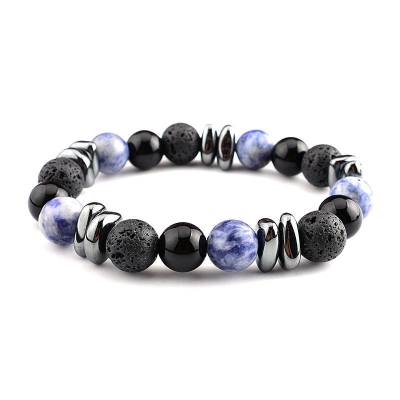 Stone Male Green Stripes Agate Beads Bracelets