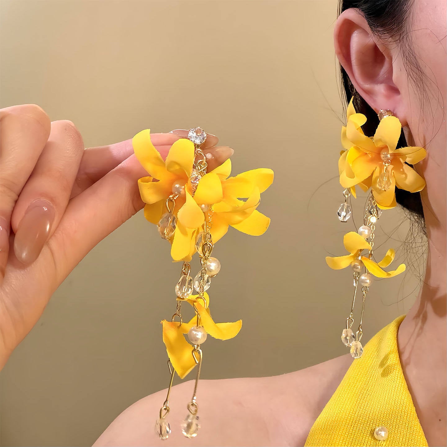 Yellow Tassel Flowers Super Beautiful Seaside Holiday Sweet Earrings