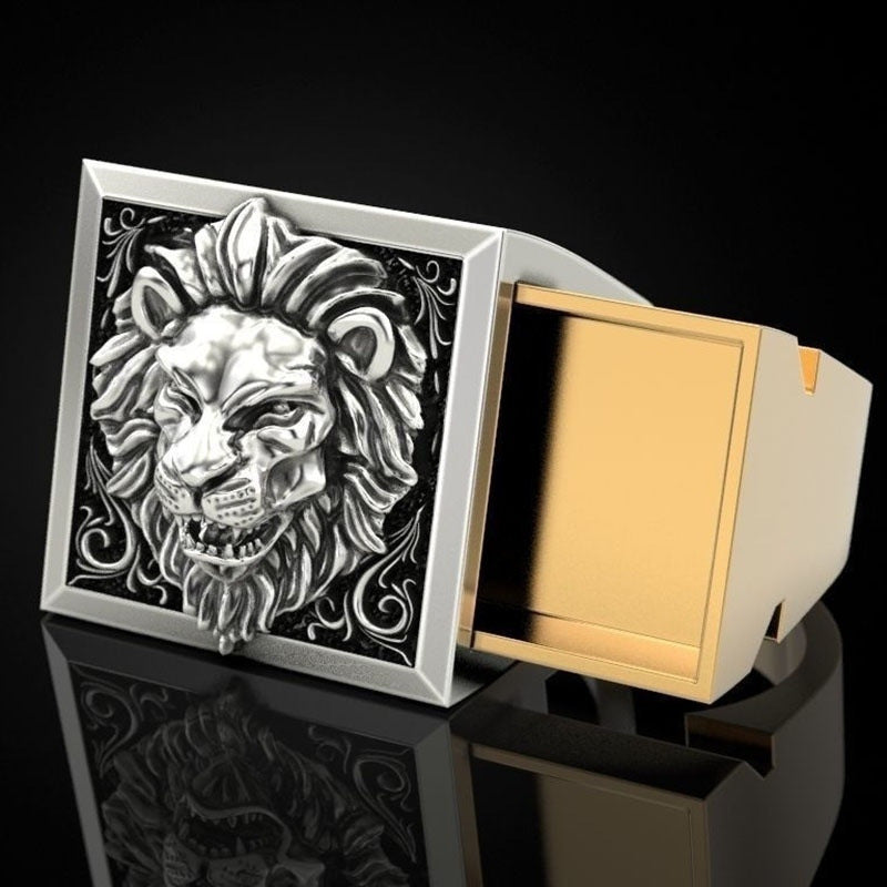 Men's Lion Two-piece Retro Creative Fashion Item Ring