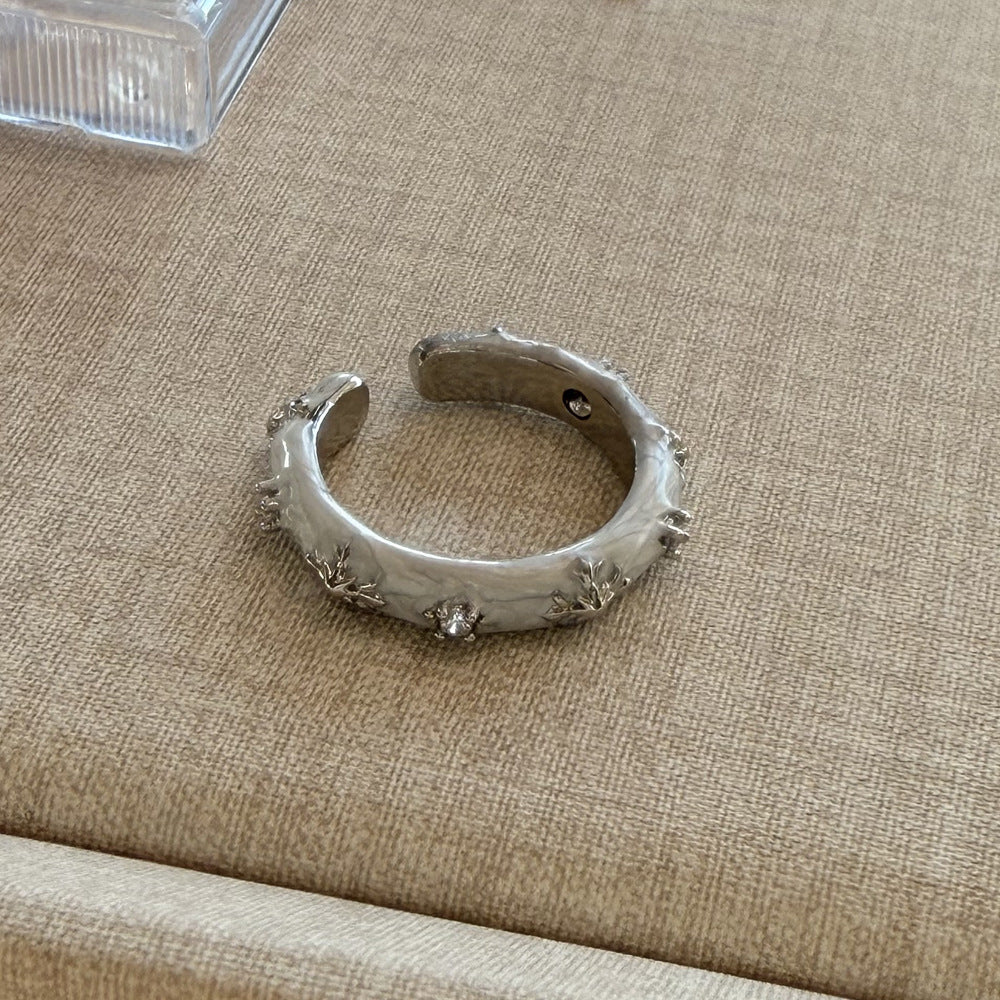 Cross Drip Glazed Design Zircon Inlaid Twin Rings