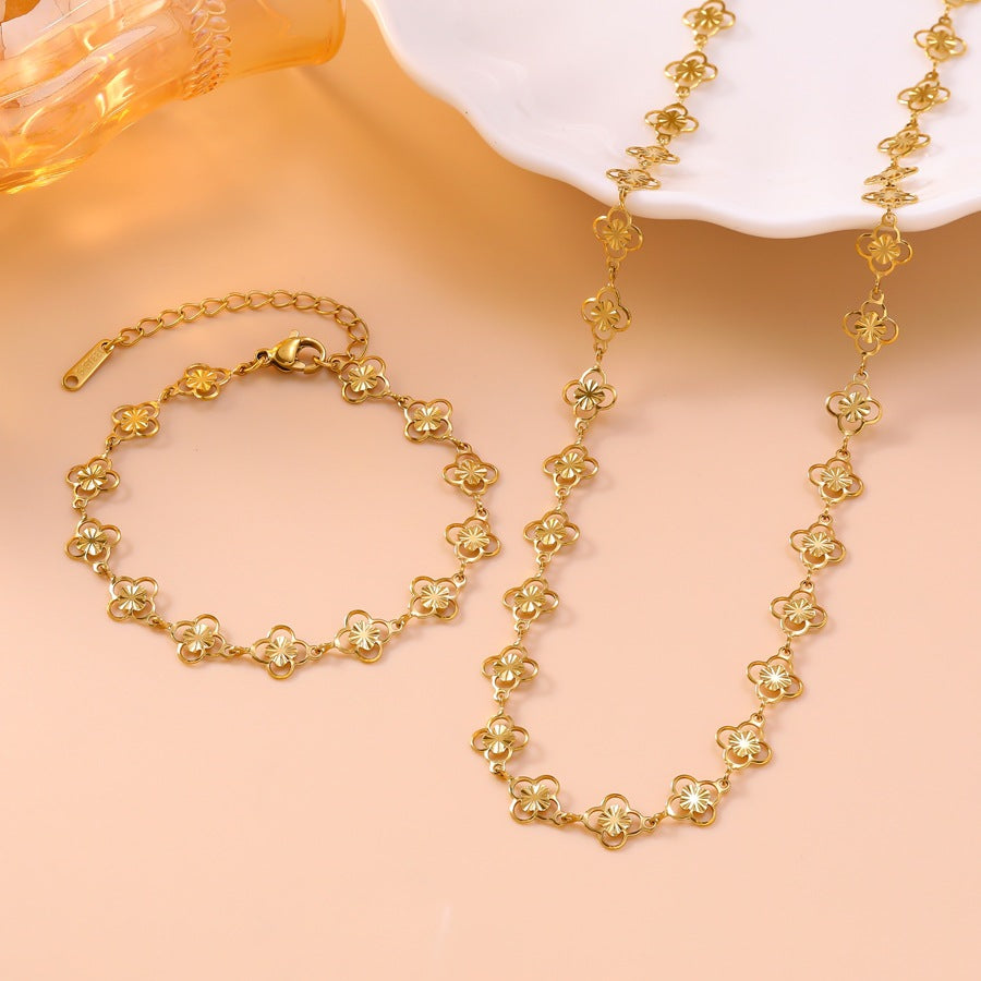 Women's Four-leaf Clover Gold Stainless Steel Jewelry Set