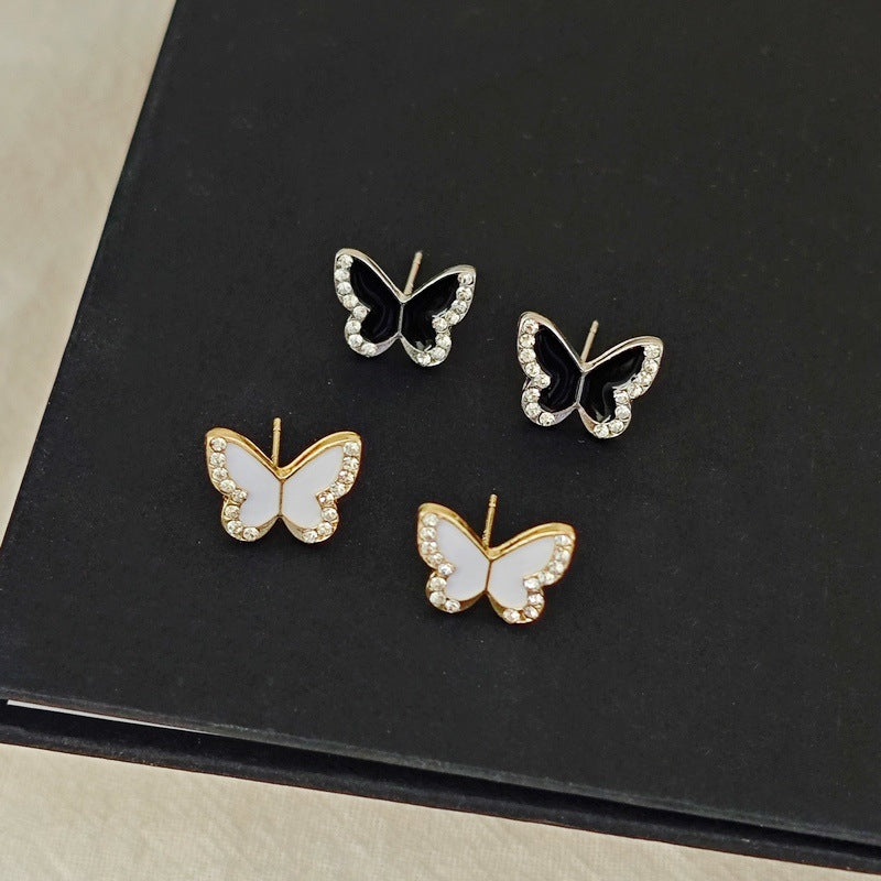 Black Red White Butterfly Niche Design Trendy Light Luxury Stud Earrings
