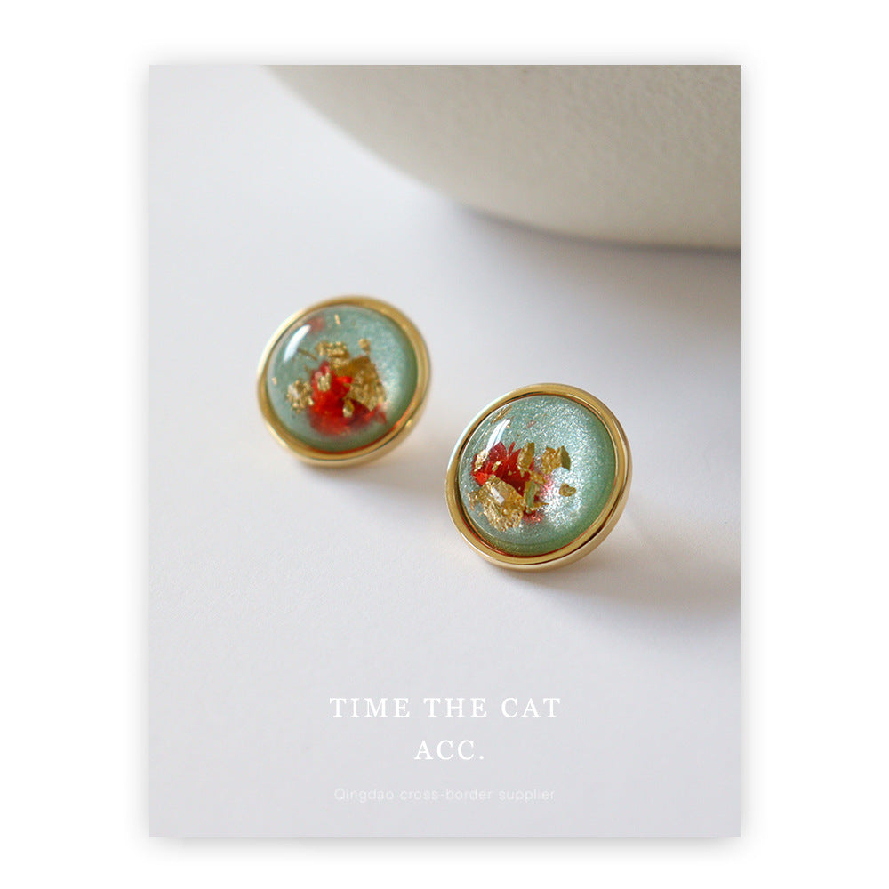 Natural Dried Flower Sier Pin Romantic Elegant Earrings