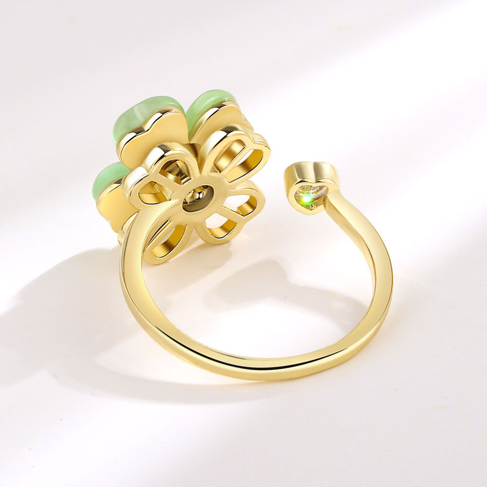 Imitation Jade Green Fresh Rotatable Four-leaf Flower Clover Rings