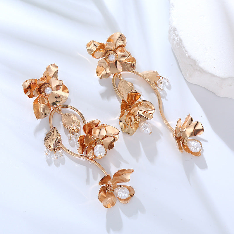 Spring Flower Alloy Pearl Trendy Female Earrings