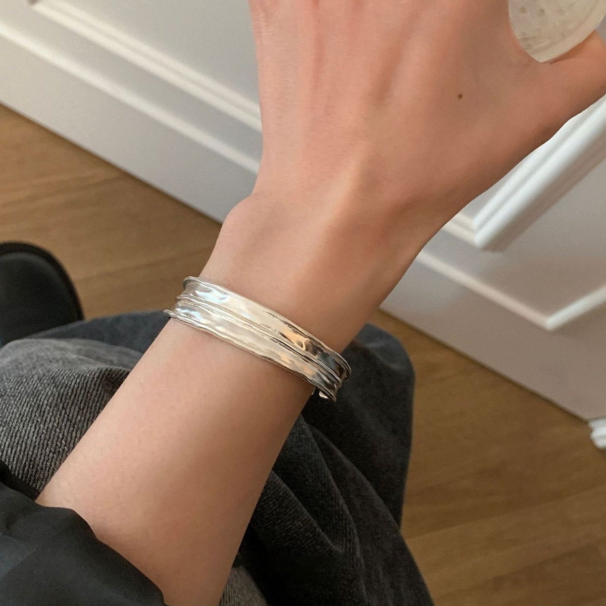 Matte Sterling Sier Texture Opening Minimalist Bracelet