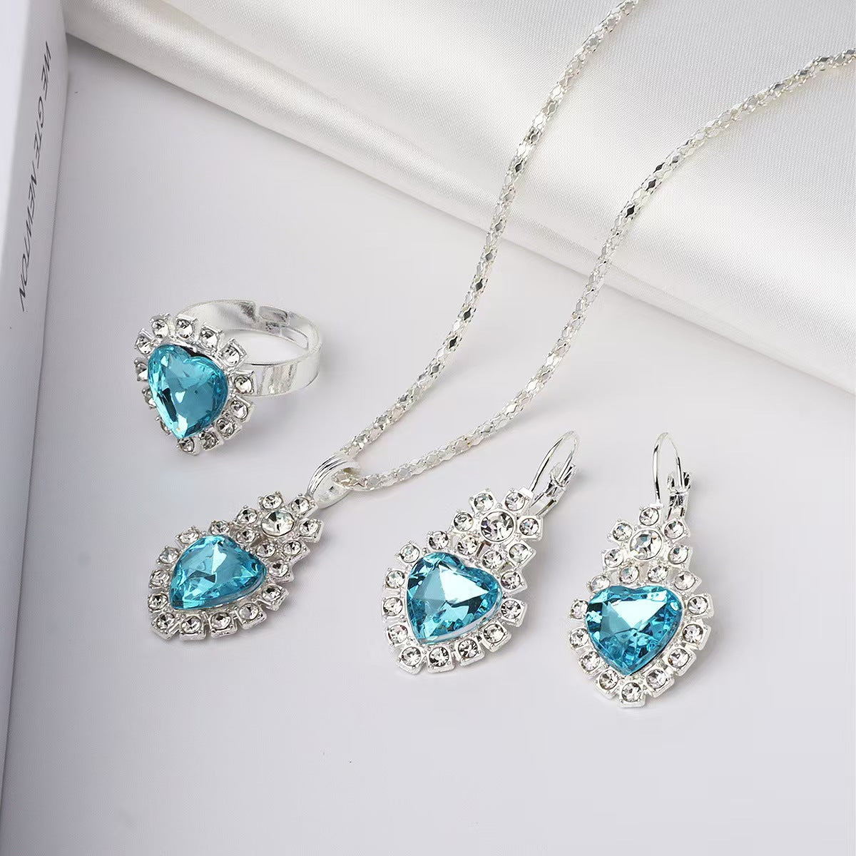 Women's Diamond Heart-shaped Rhinestone Light Blue For Jewelry Set