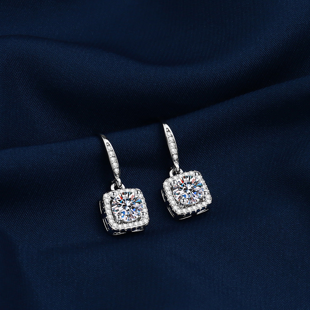 Elegant Imitation Moissanite Inlaid Full Diamond High-grade Square Earrings