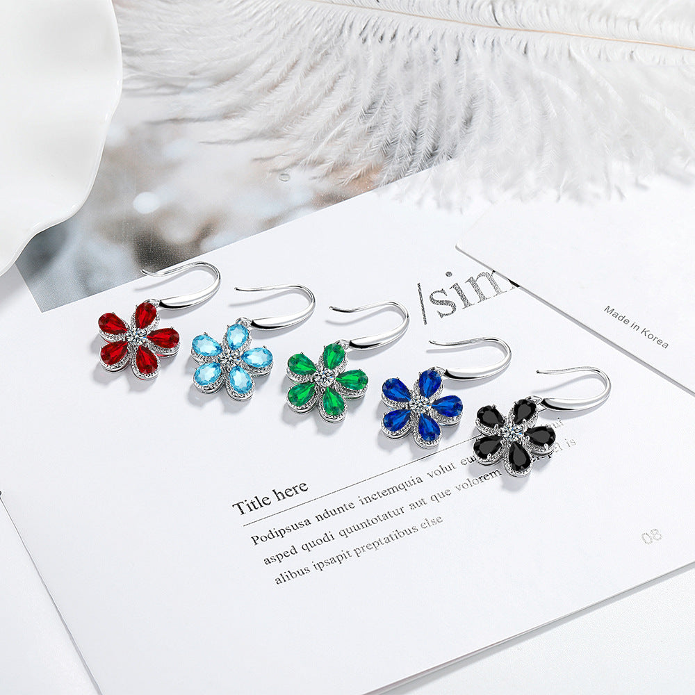 Women's Zircon Five Petal Flower Ear Clip Eardrops Elegant Personality Rings