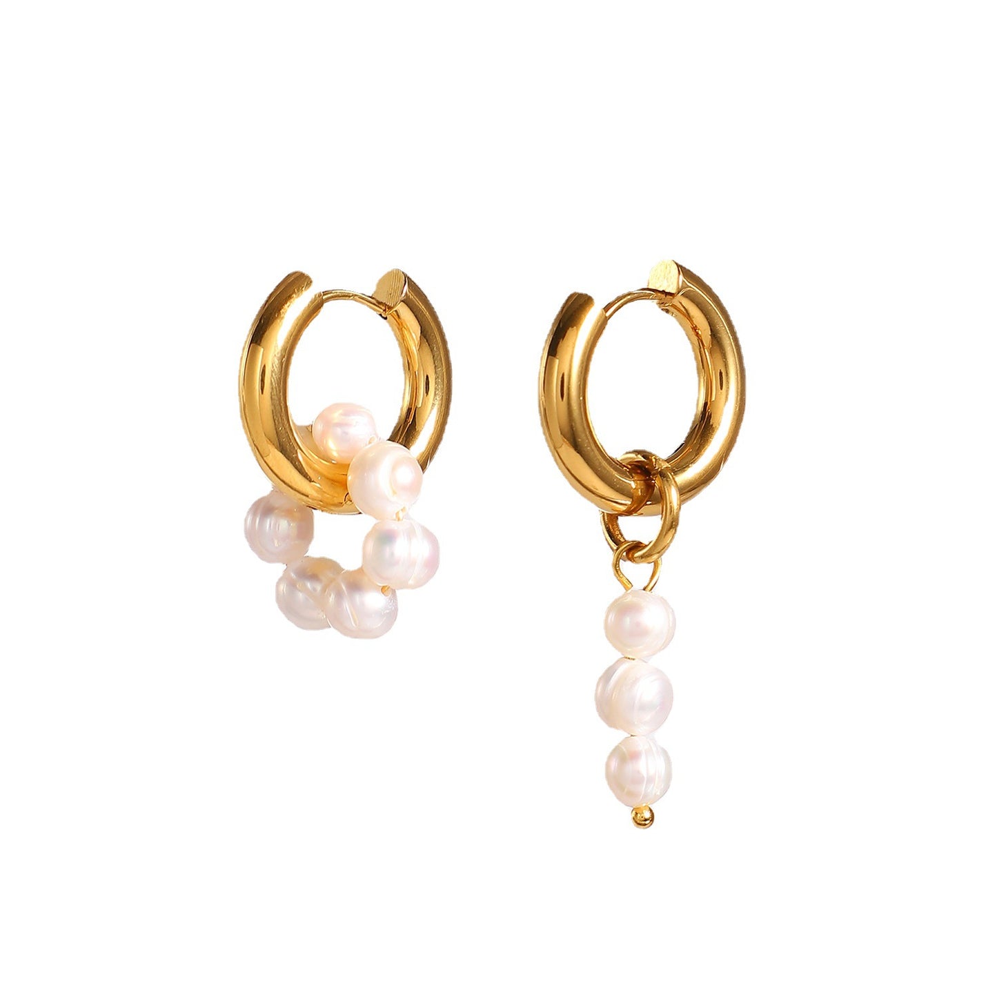 Plated Asymmetric Natural Fresh Water Pearl Pendant Earrings