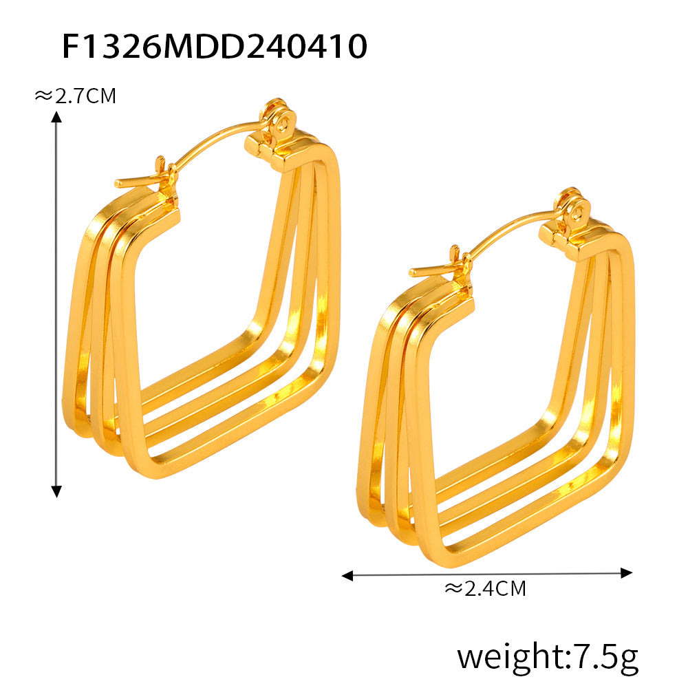 Retro Geometric Twin Style Stitching Design Titanium Rings