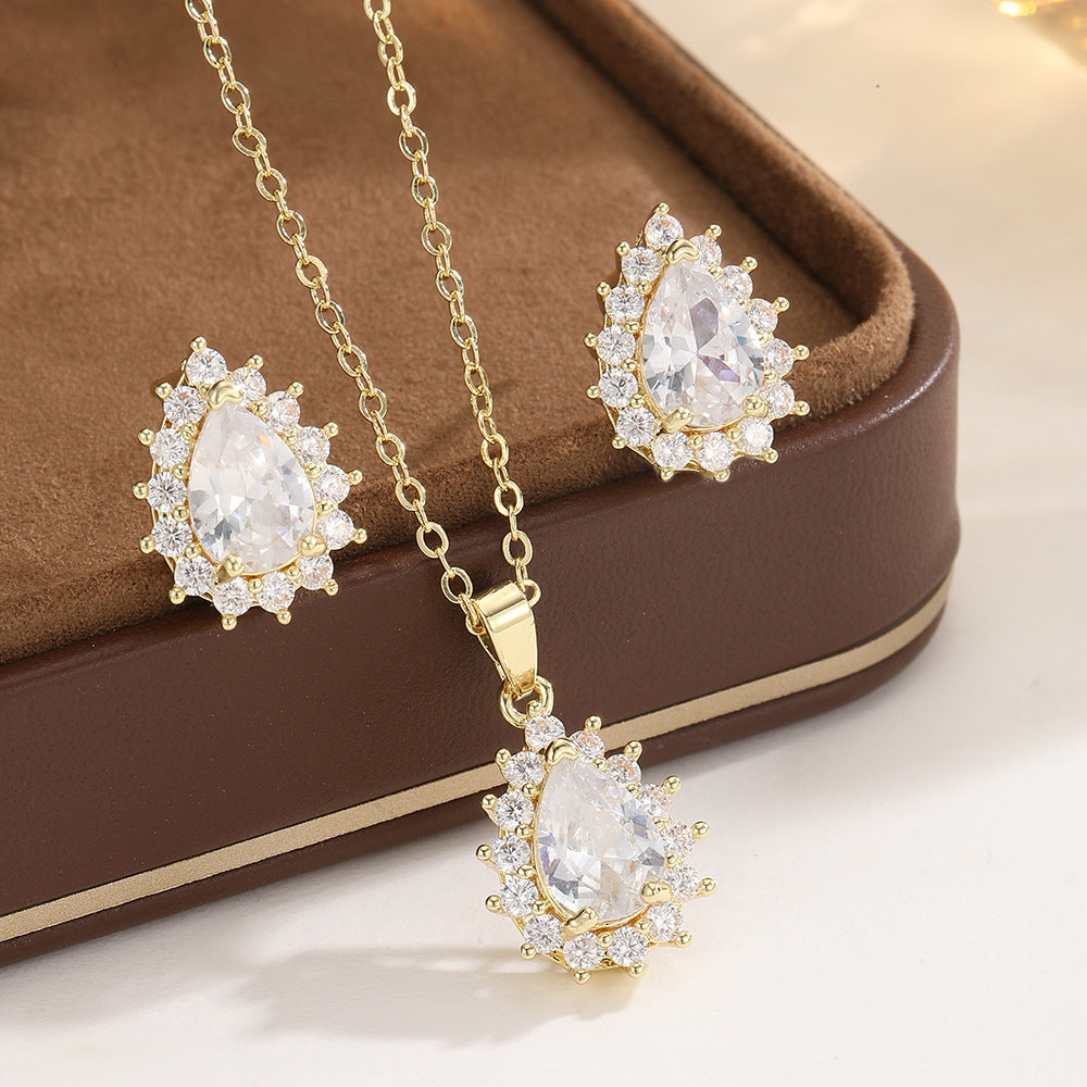 Drop-shaped Zircon Suit Light Luxury Full Diamond Necklaces