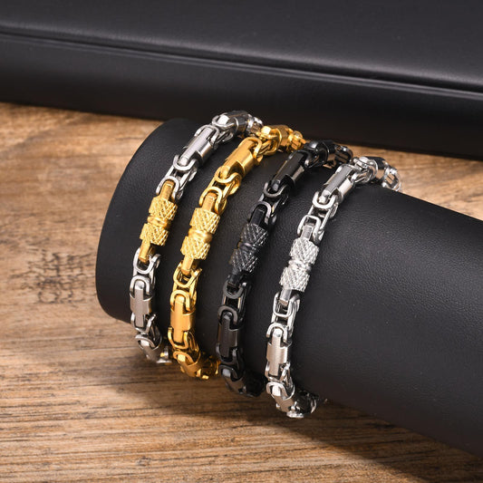 Men's Stainless Steel Byzantine Handmade Chain Room Electric Black Bracelets