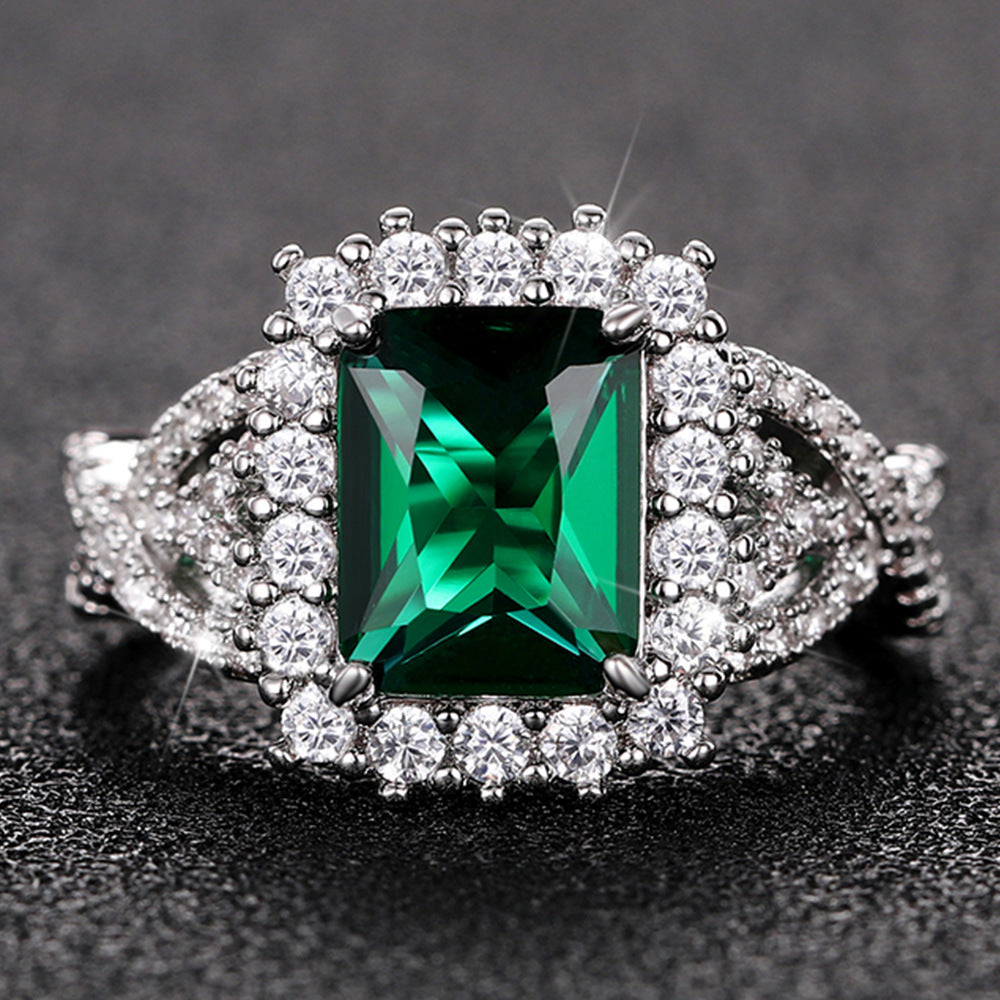 Women's Shi Green Square Zircon Luxury White Rings