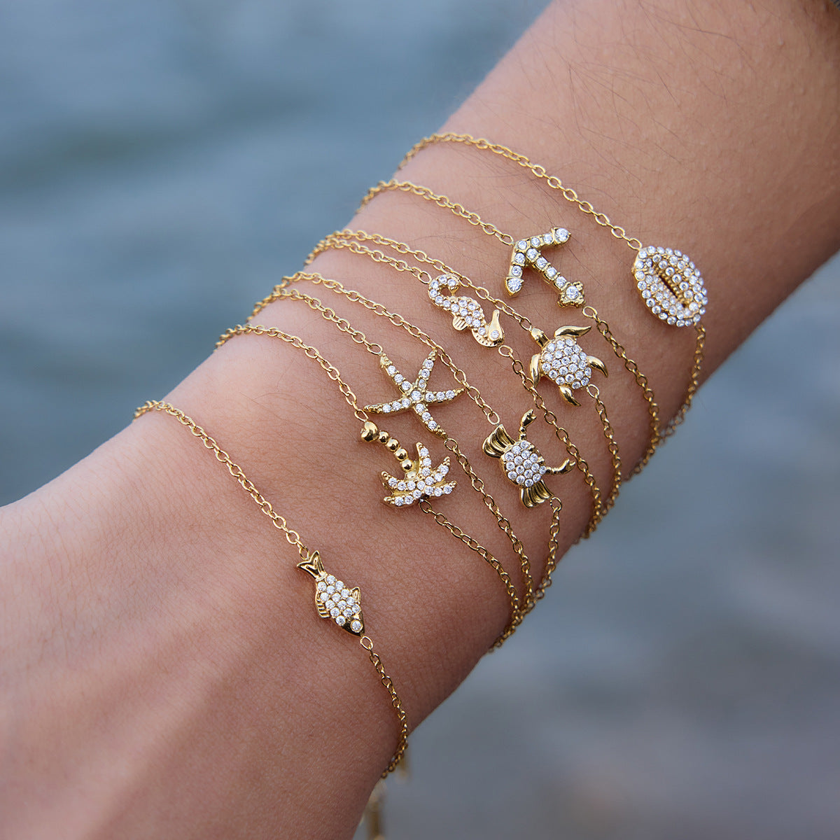 Gold Stainless Steel Zircon Marine Light Luxury High Sense Bracelets
