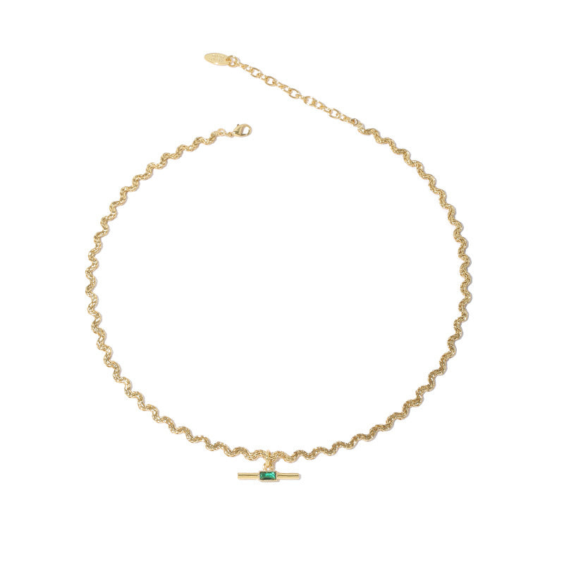 Women's Style Curved Chain Design Emerald Zircon Necklaces