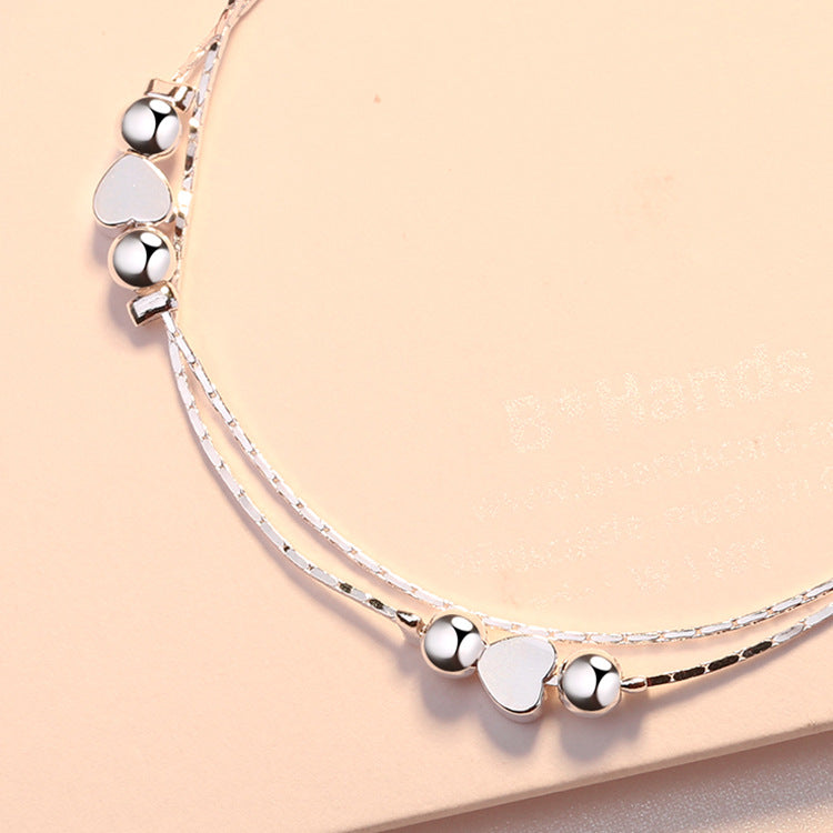 Women's Heart Double Layer Sier Anklet Style Simulation Bracelets