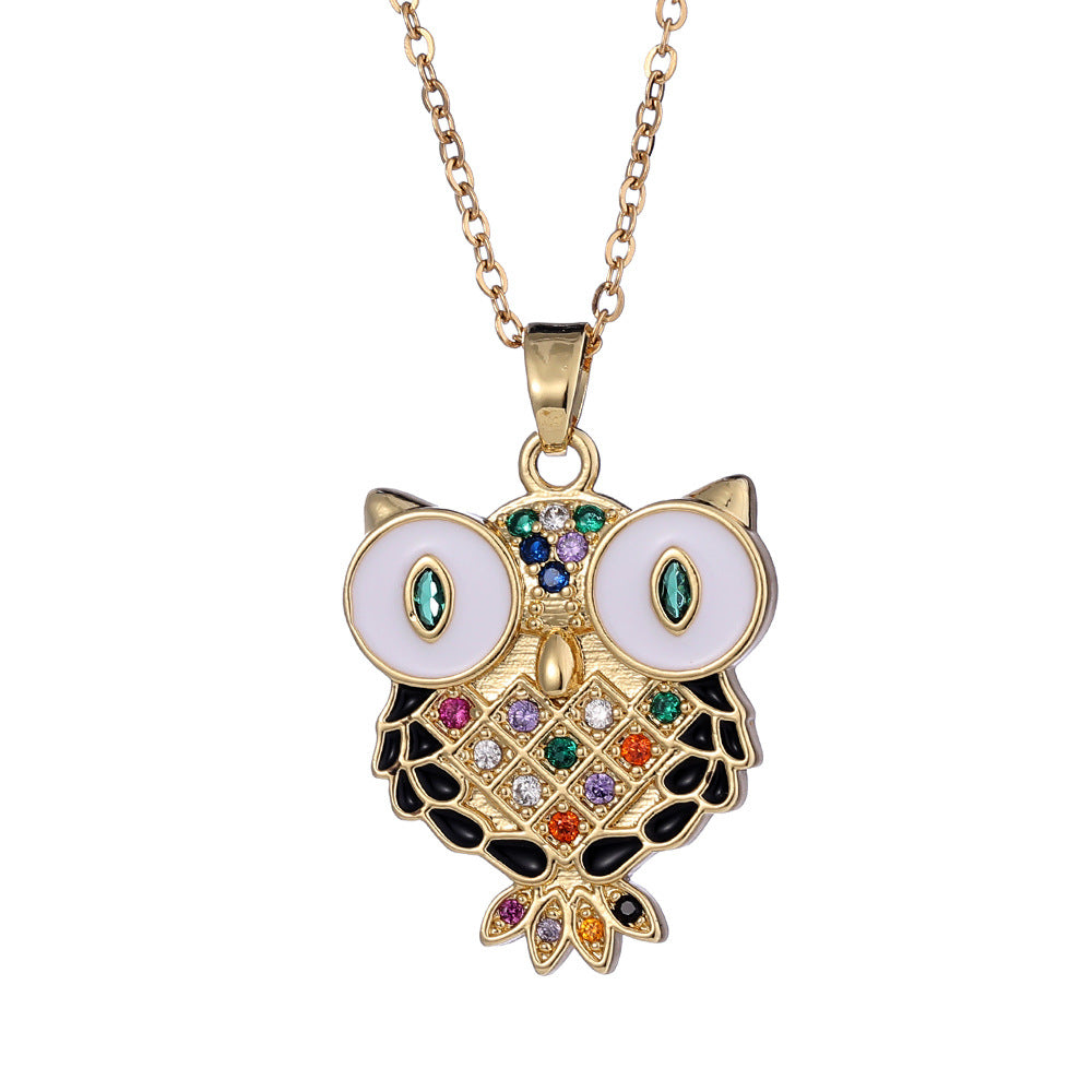 Female Color Zircon Oil Dripping Animal Pendant Necklaces