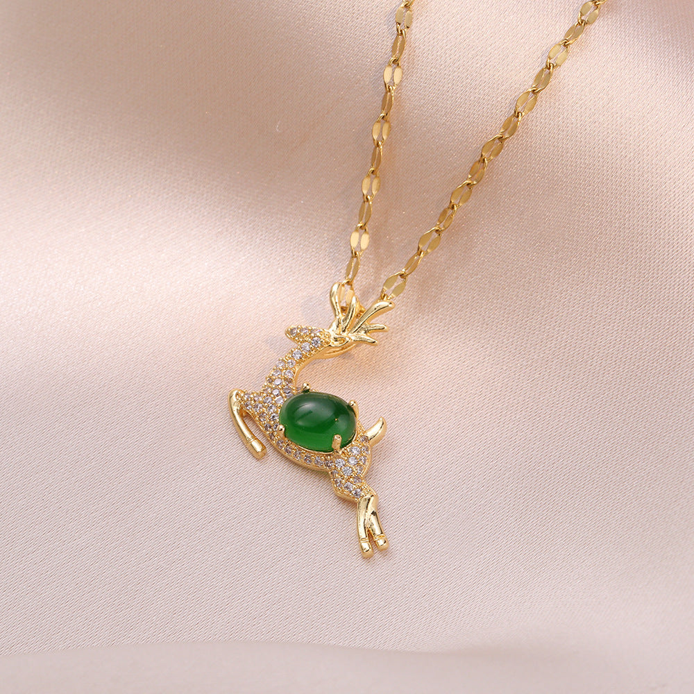 Emerald Deer Light Luxury Temperament Cute Wind Necklaces