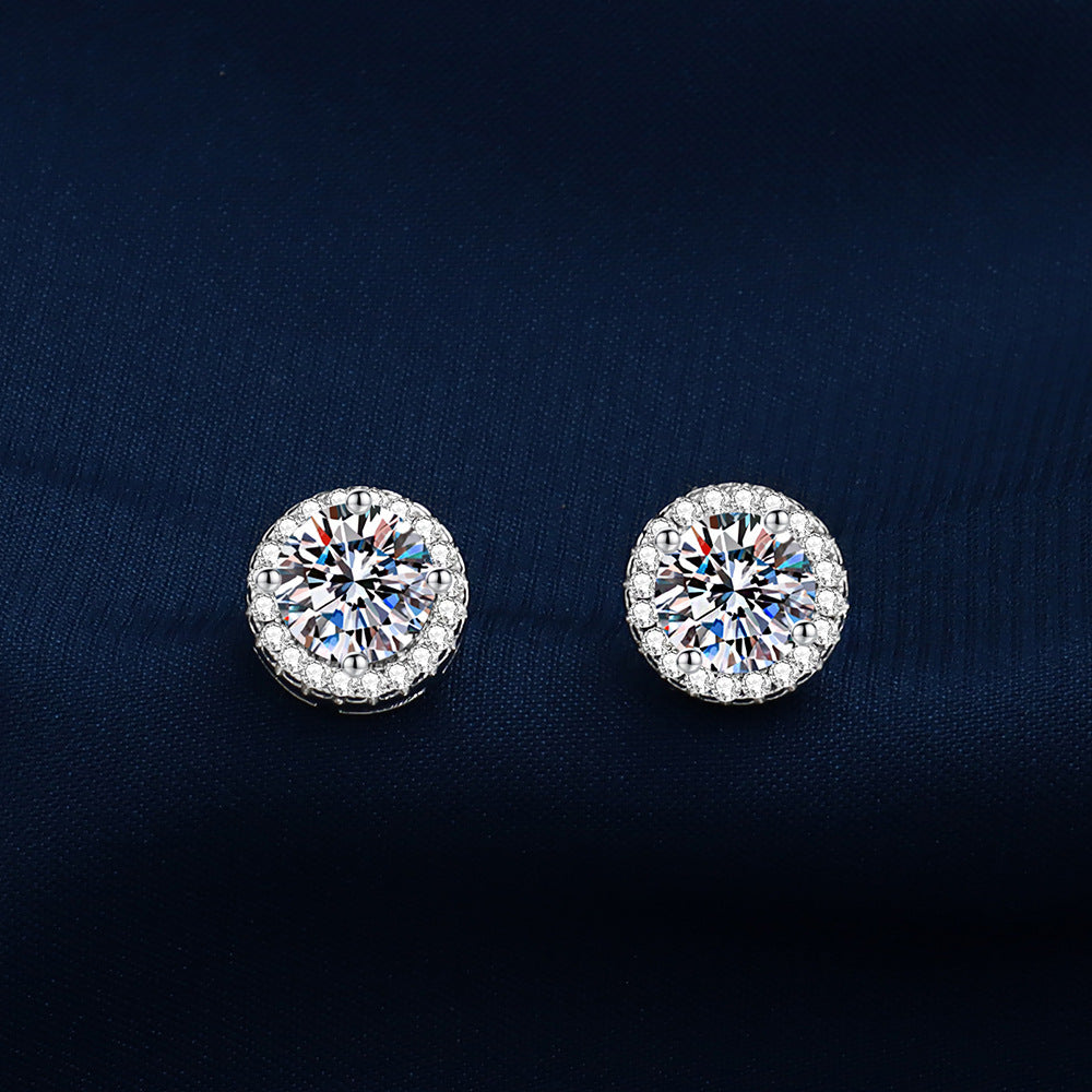 Imitation Moissanite Karat Inlaid Full Diamond Round Bag Earrings