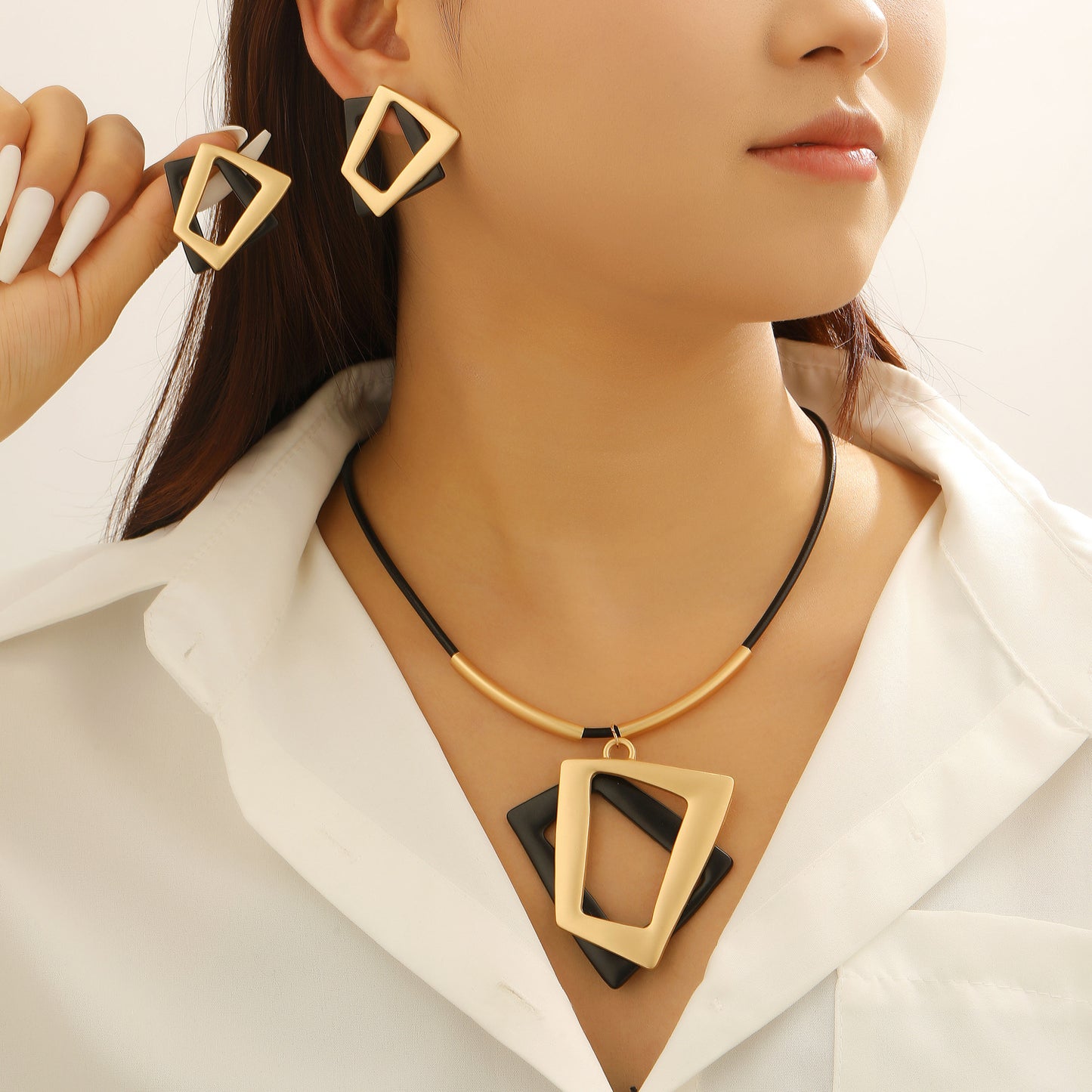 Women's & Men's Simple Style Geometric Exaggerated Fashion Quadrangle Color Matching Personality Jewelry Set