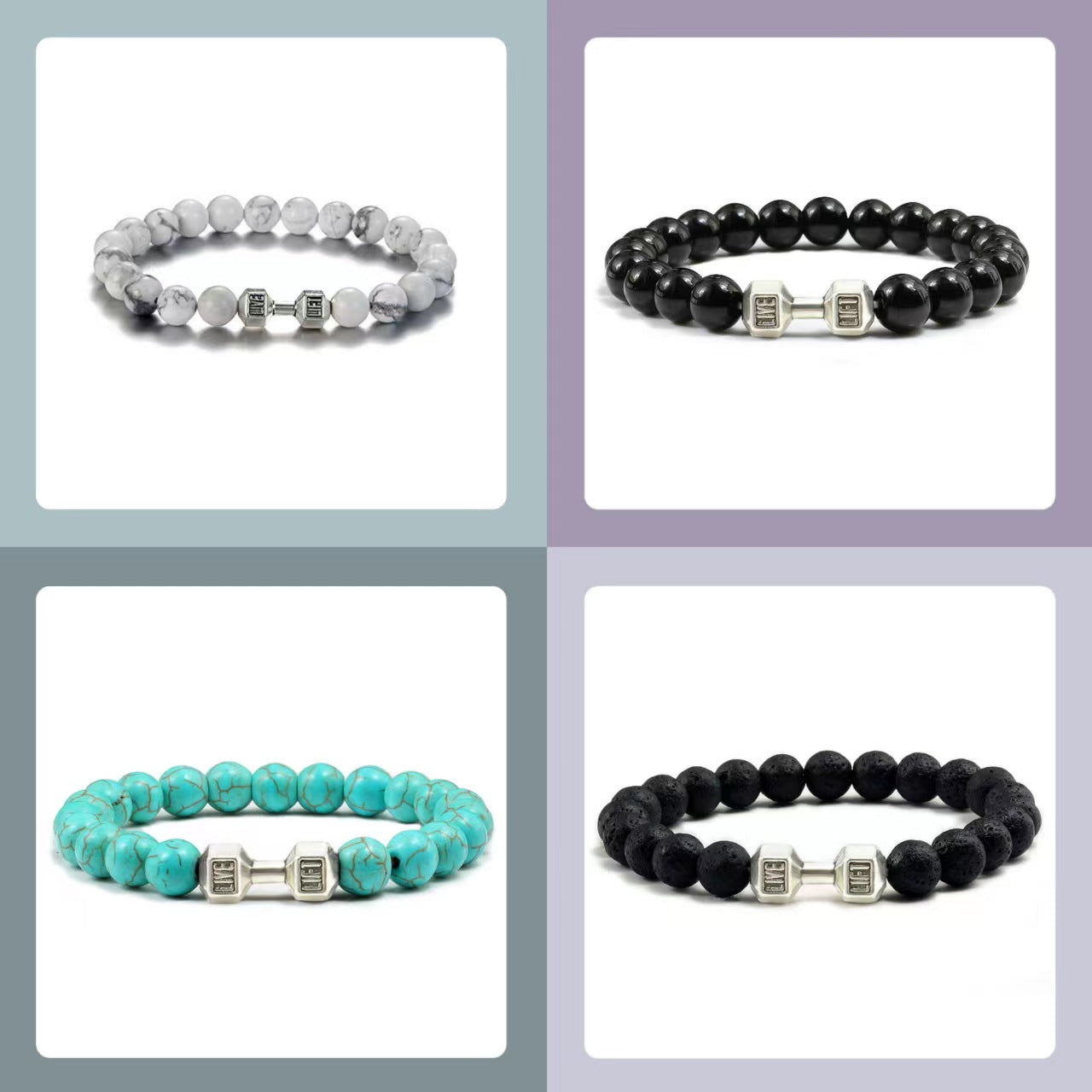 Women's & Men's & Beaded Volcanic Rock Dumbbell And Bracelets