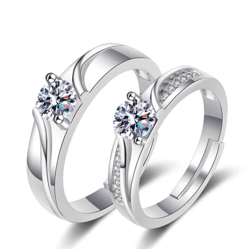 Women's & Men's Style Couple Sier Plated Open Live Rings