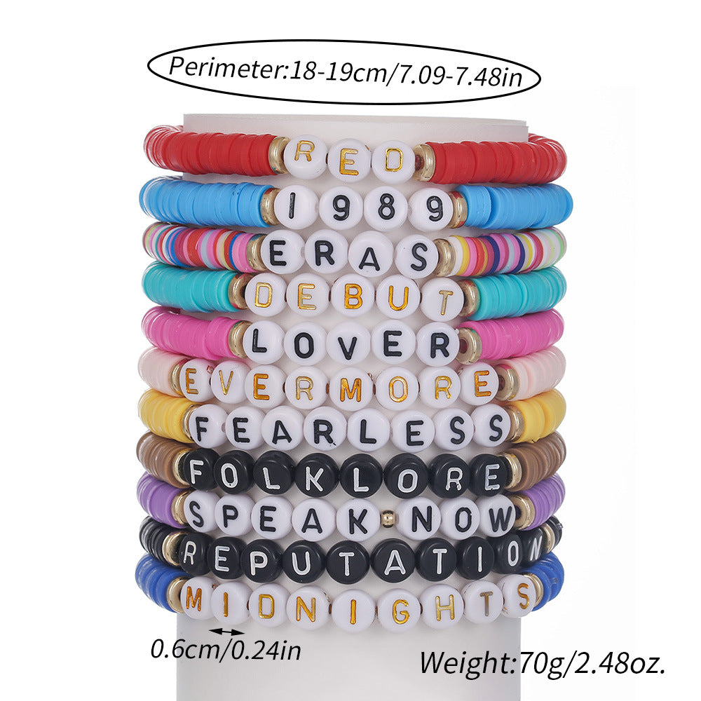 Women's Swift Fan Color Polymer Clay English Bracelets